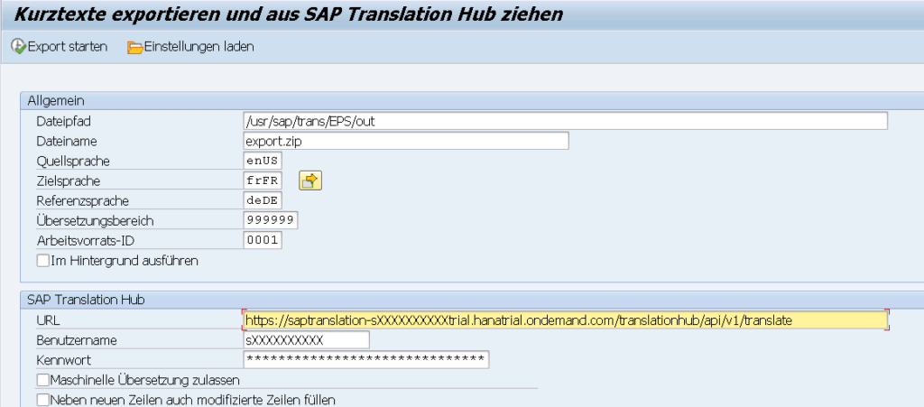 Kurztexte exportieren und importieren mit tf-externalize