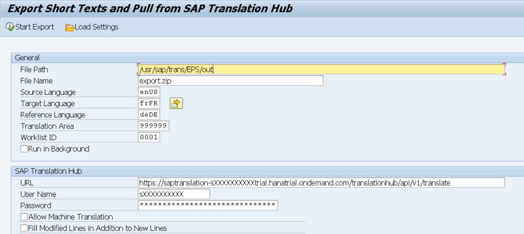 Exporting short texts from SAP Translation Hub