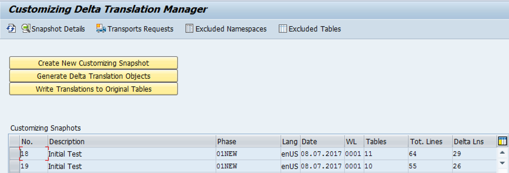 Snapshot in Customizing Delta Translation Manager