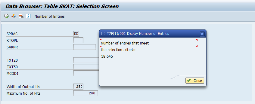 Data Browser Table SKAT selection screen